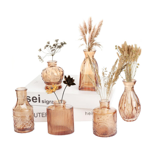 Glass Vase / Petal Petite Small Glass Bud Vase / Amber / Set of 6