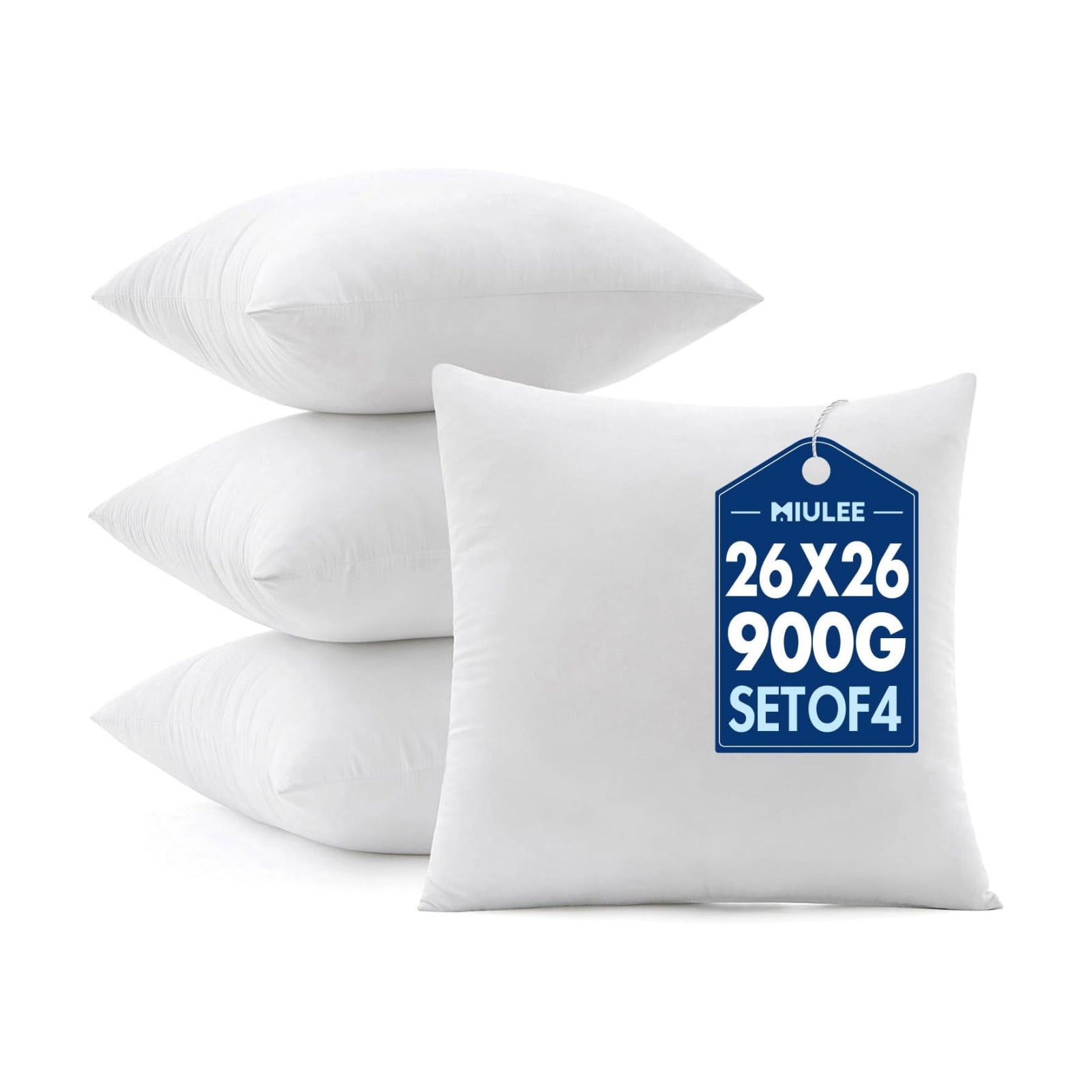 MIULEE 26x26 Euro Pillow Inserts 4 Pack, 100% Virgin Filling Throw Pillows
