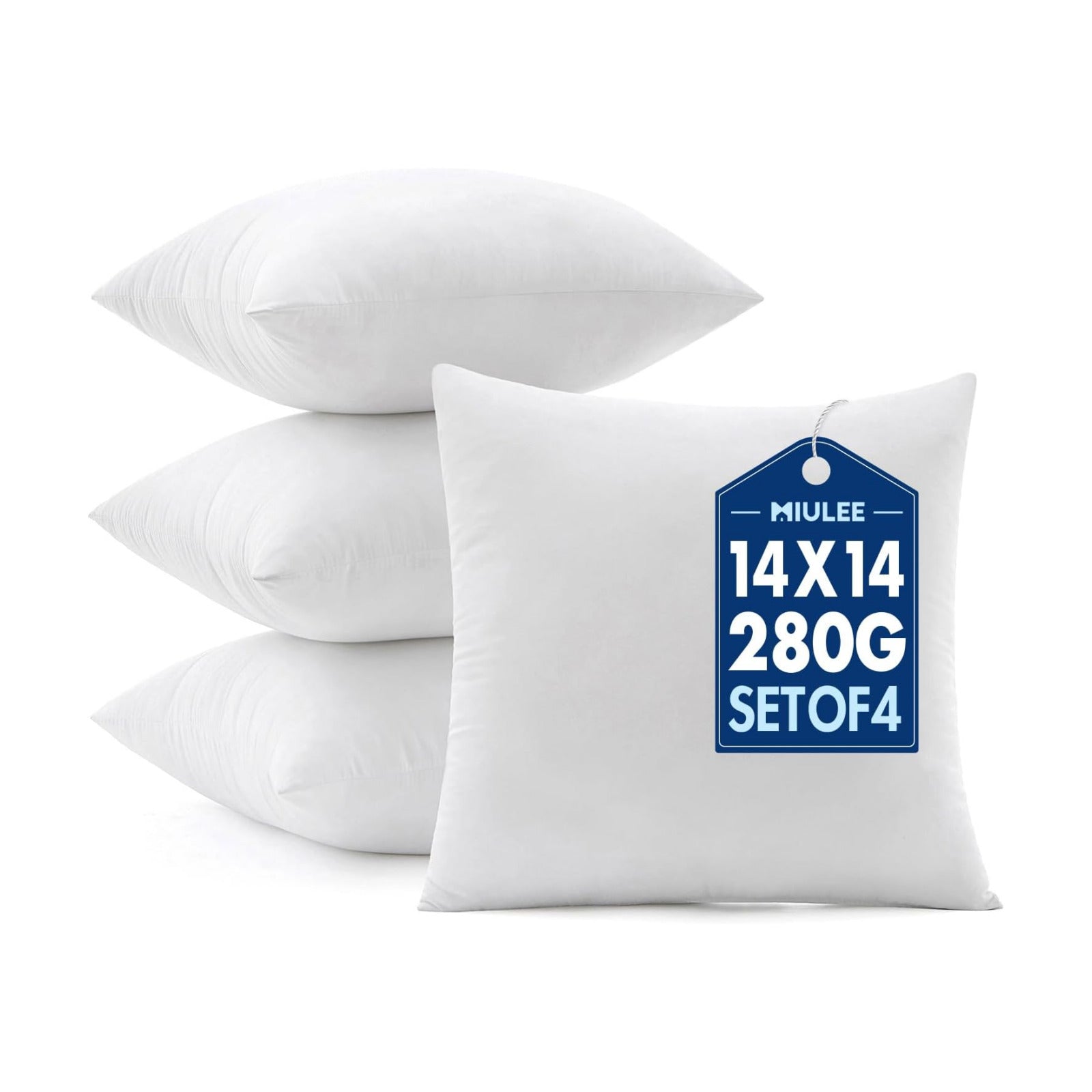 MIULEE 14x14 Pillow Inserts 4 Pack, 100% Virgin Fiber Filling Throw Pillows