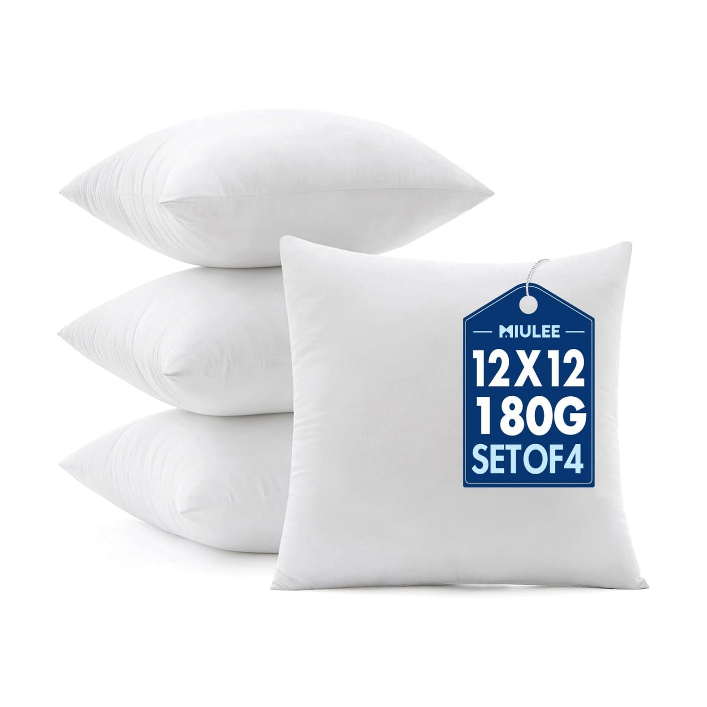 MIULEE 12x12 Pillow Inserts 4 Pack, 100% Virgin Fiber Filling Throw Pillows