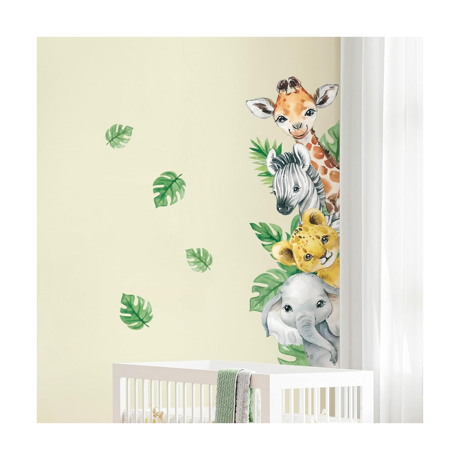 in Watercolor Jungle Animal Wall Decals Cartoon Animal / Vertical4 Animals Right / Green / 45 x 23