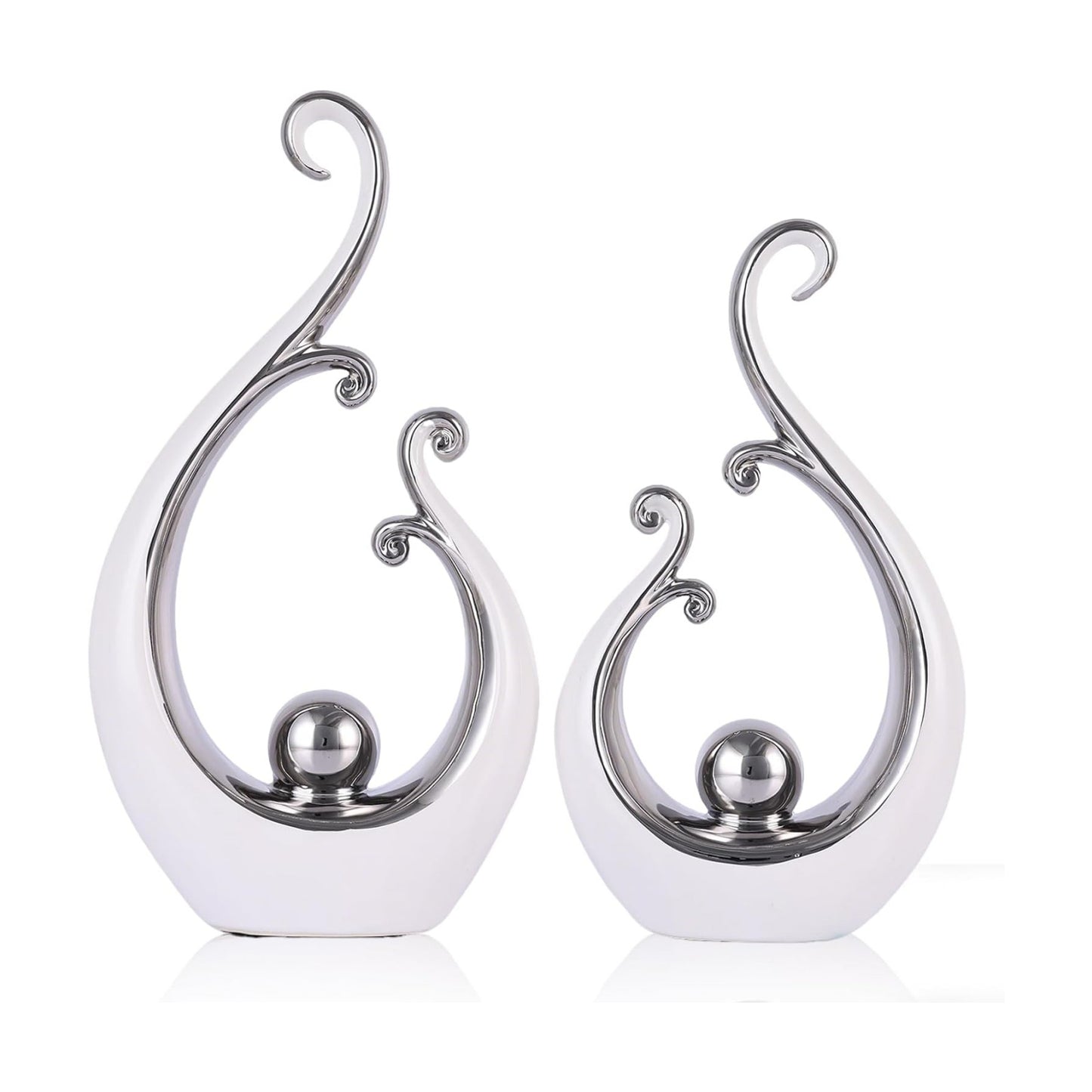 Modern mid-Century Art Statues / Silver