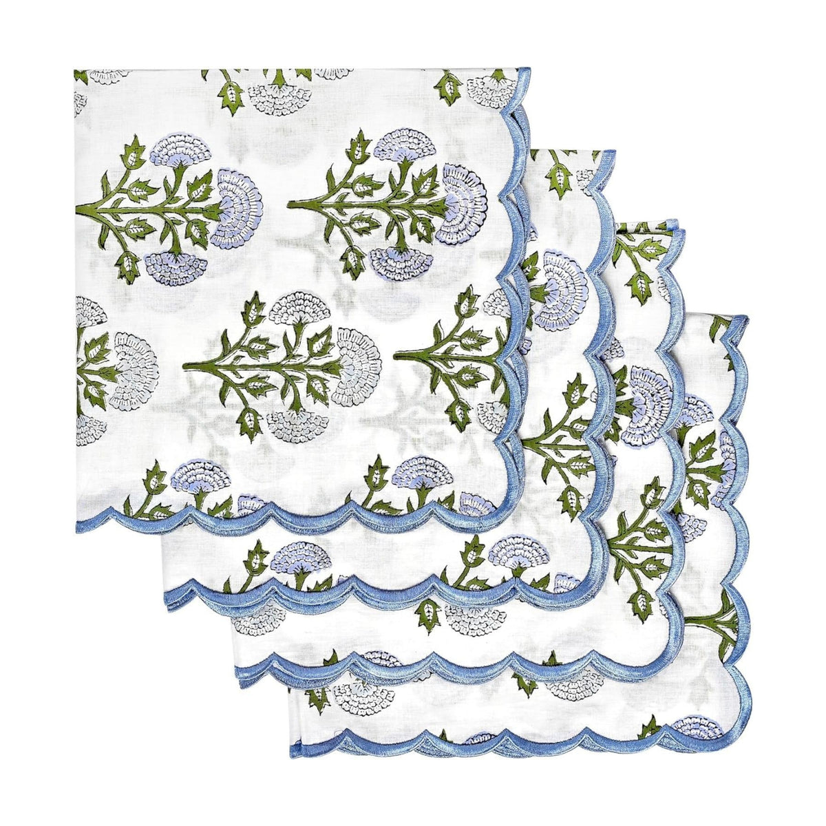 Ridhi Hand Block Print Cloth Napkins, Mughal Buta Blue, 18x18 in, Set of 4