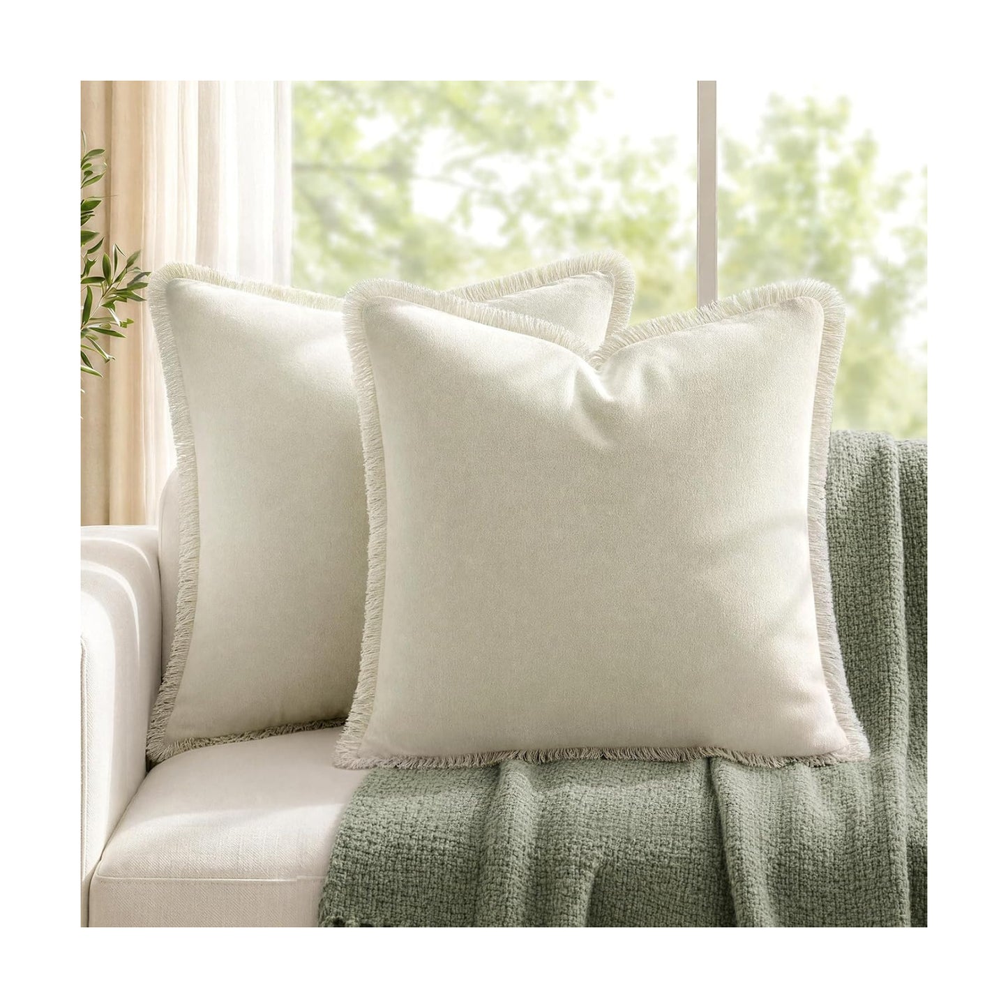 Ivory Velvet Throw Pillow Covers / Cream / 18 x 18 / Set of 2