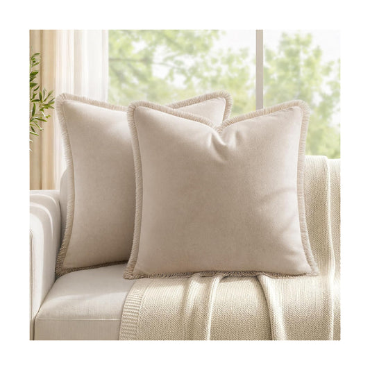 Neutral Velvet Throw Pillow Covers / Beige / 18 x 18 / Set of 2