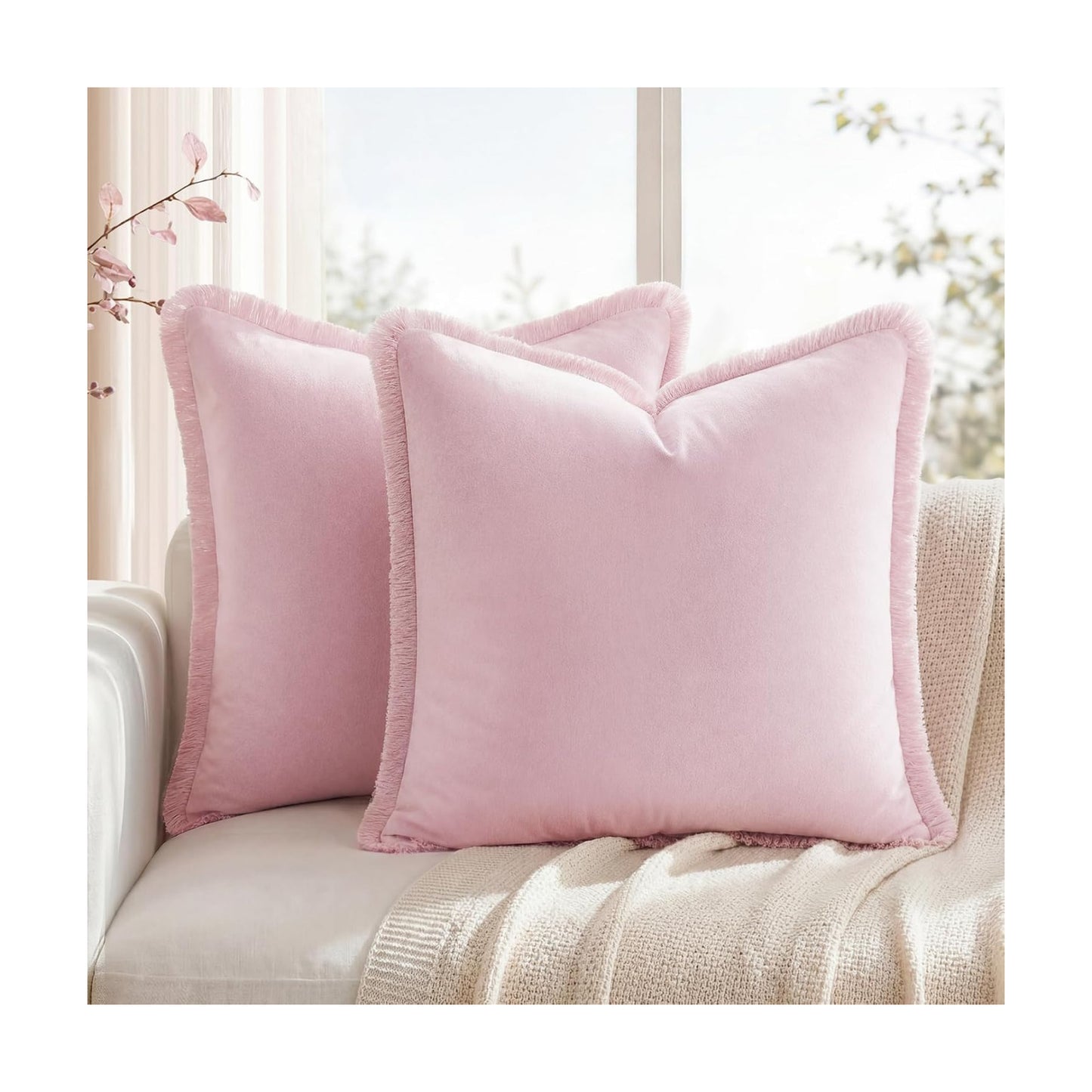 Light Velvet Throw Pillow Covers / Pink / 18 x 18 / Set of 2