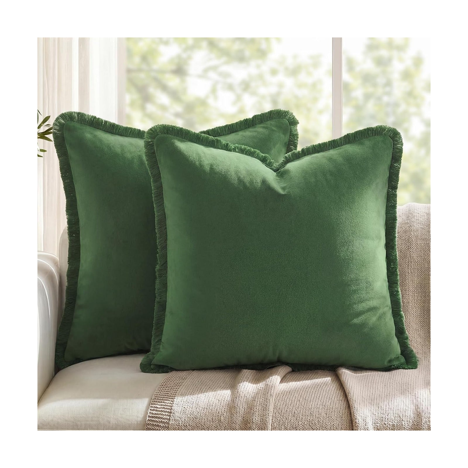 Velvet Throw Pillow Covers / Olive Green / 18 x 18 / Set of 2