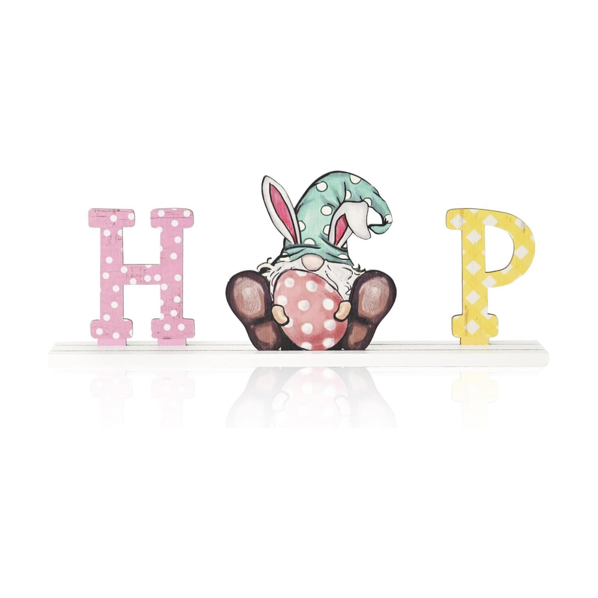 Smile Easter Wooden Standing Sign, 3-Piece Hip Bunny Rabbit Gnome House Decor, Tabletop Decoration for Home Office Shelf Mantel