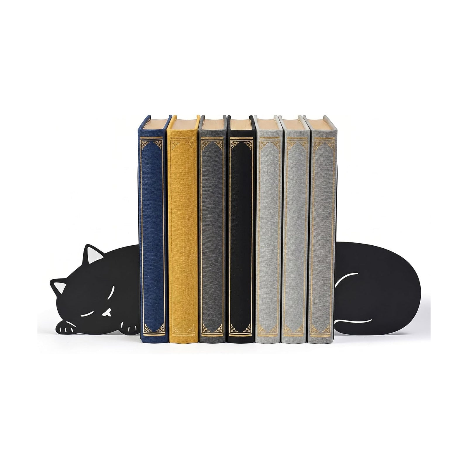 Decorative Metal Bookend / Sleeping Cat / Black