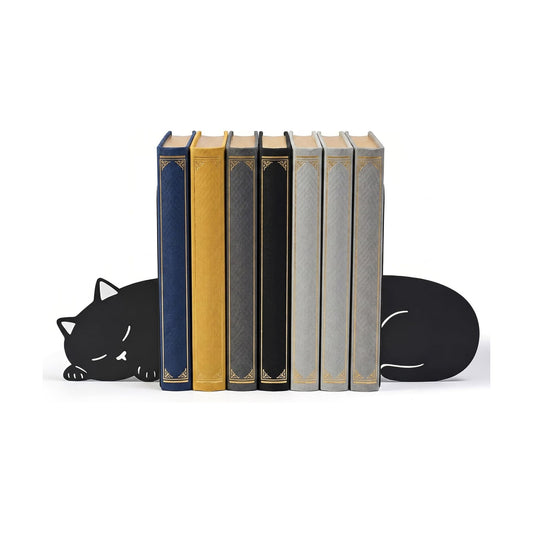 Decorative Metal Bookend / Sleeping Cat / Black