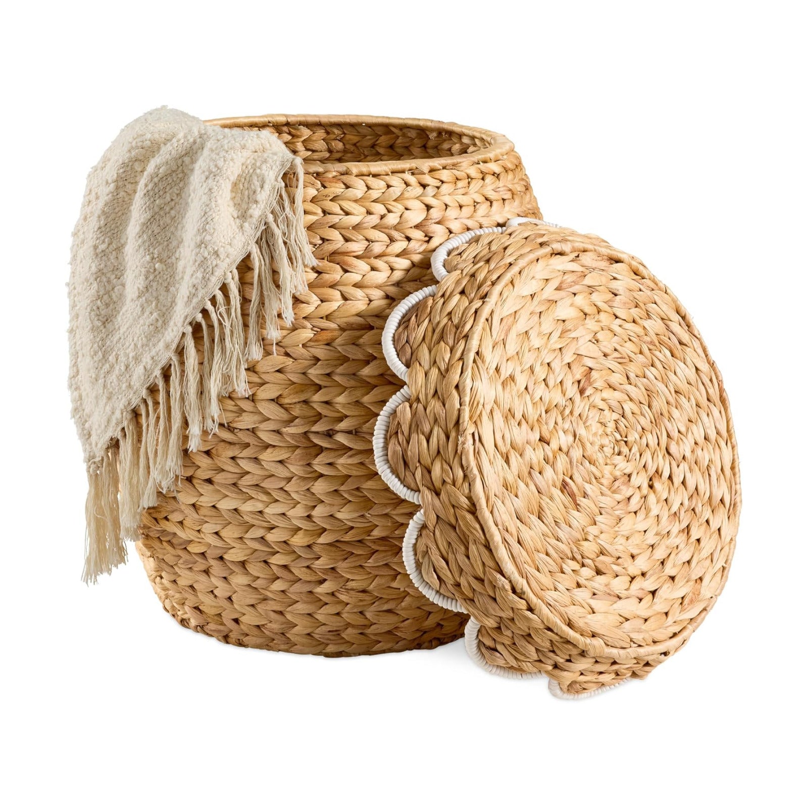 Scalloped Multipurpose Hyacinth Storage Basket / Scallop, Natural/white