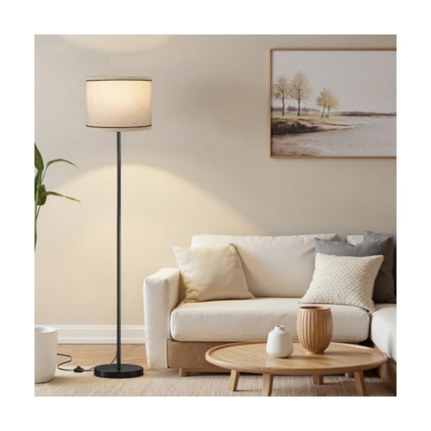 Ambimall 60'' Modern Floor Lamp with Shade, Tall Lamps for Living Room, Bedroom, Office, Dining Room, Beige Lampshade