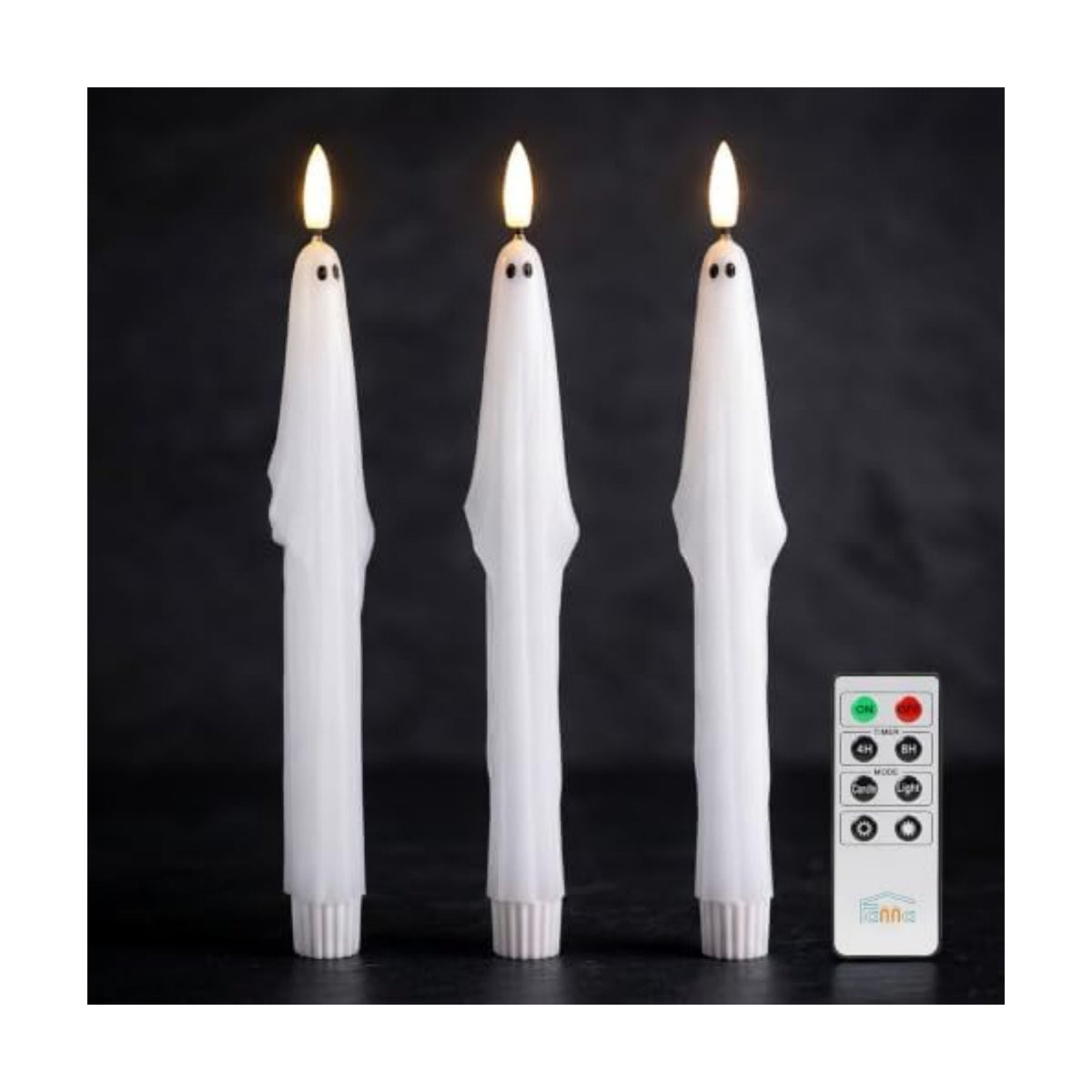 Fanna Real Wax Ghost Flameless Taper Candles with Remote for Halloween