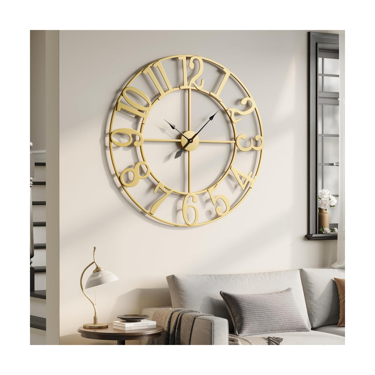 Cuspin 40 Inch Extra Large Gold Wall Clock, Decorative Metal Wall Clocks | Battery operated, silent non ticking, metal