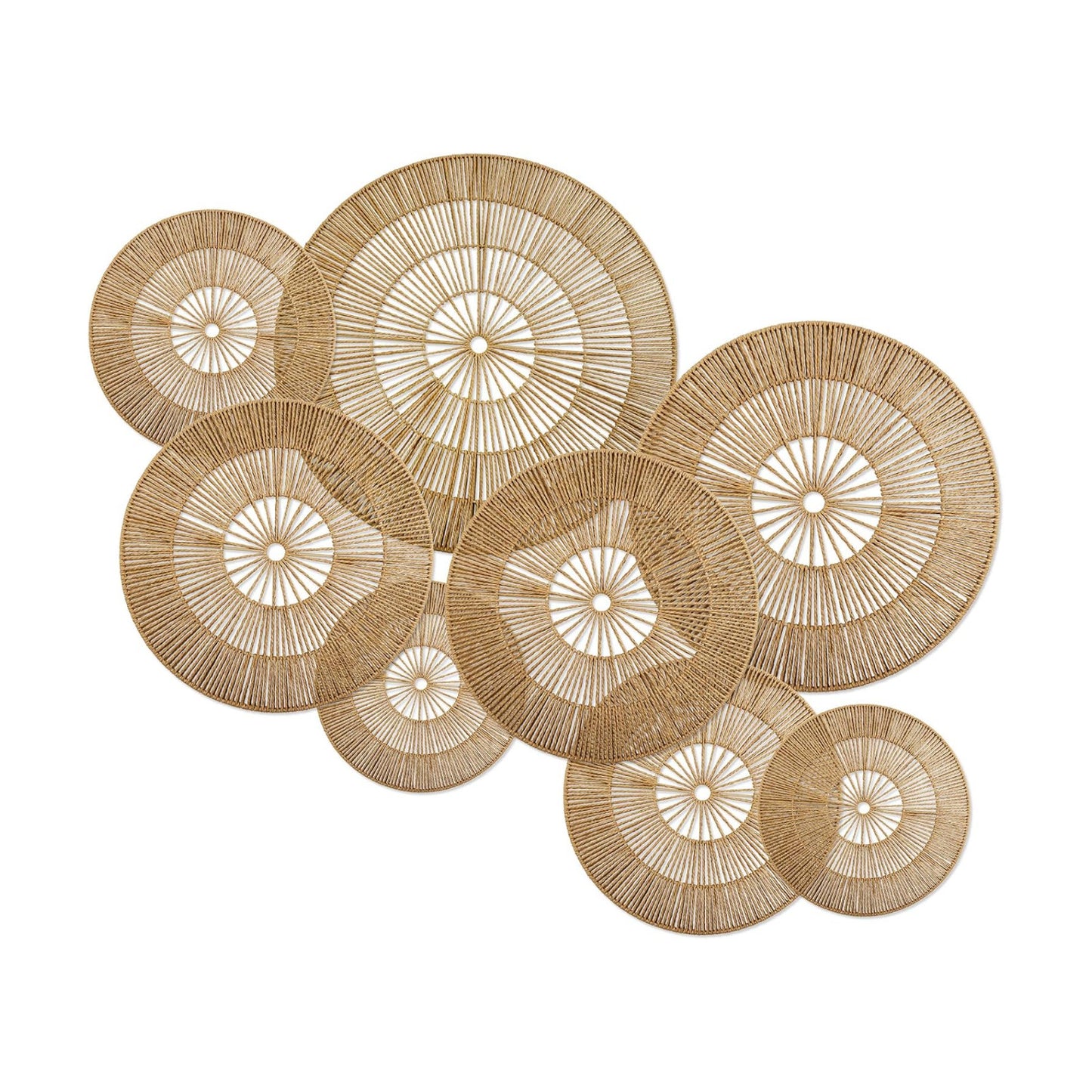 Boho Wall Decoration Jute Wall Decor Baskets Round Hand Woven Wicker Rattan Wall Art / Set of 8