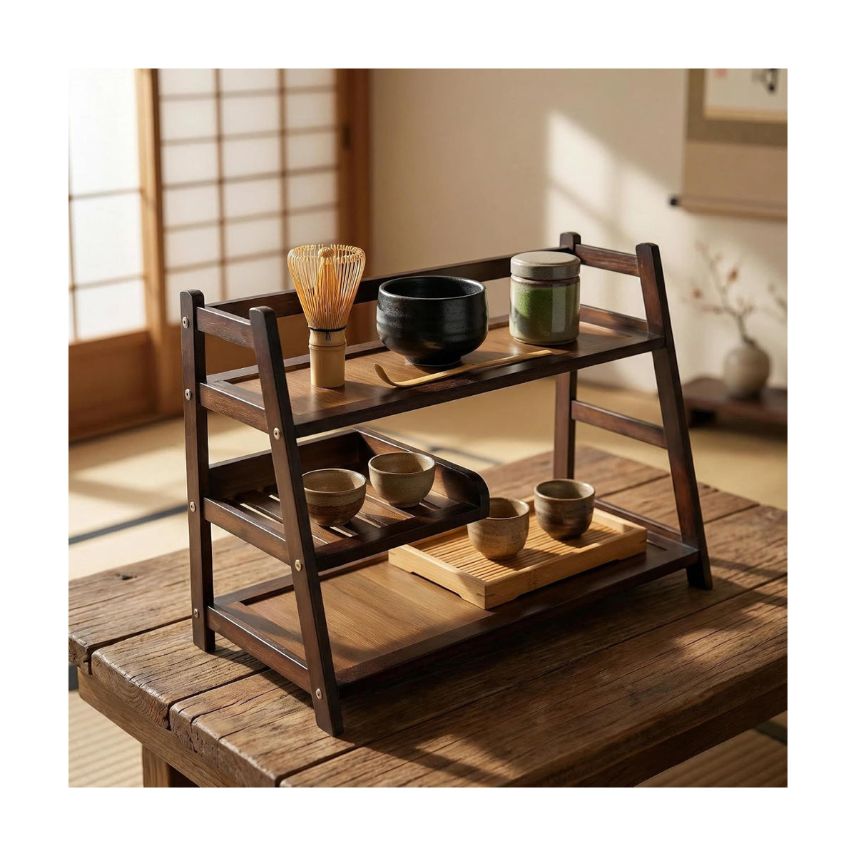3 Tier Bamboo Matcha Station, coffee station organizer Shelf | for Kitchen Countertop, Tea Bar - Matcha Powder, Tools &