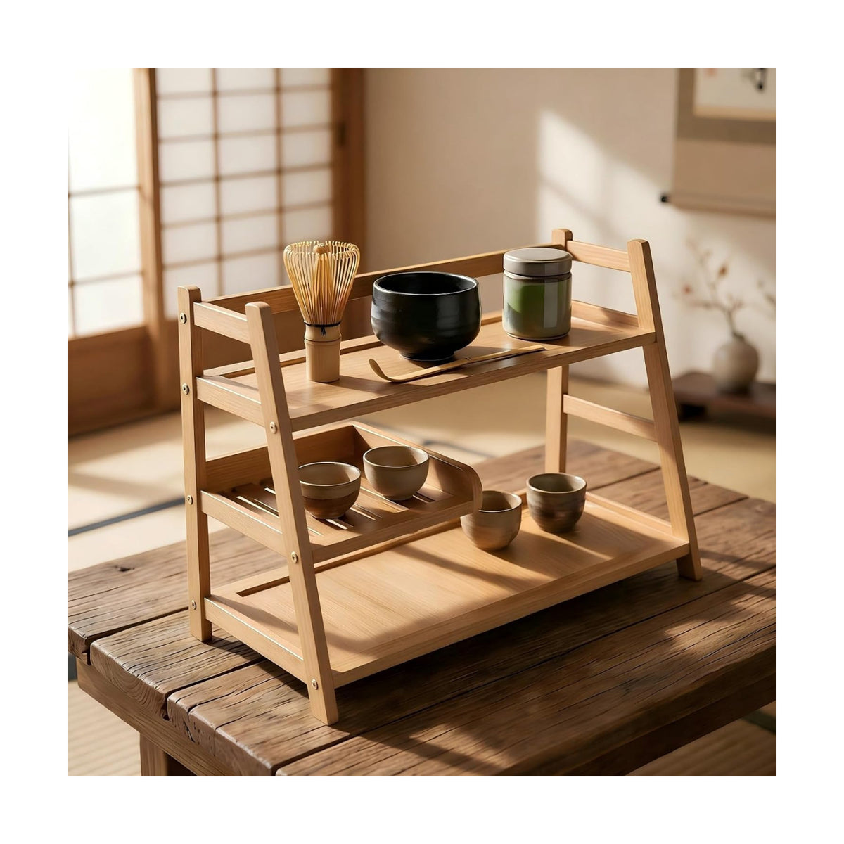3 Tier Bamboo Matcha Station, coffee station organizer Shelf | for Kitchen Countertop, Tea Bar - Matcha Powder, Tools &
