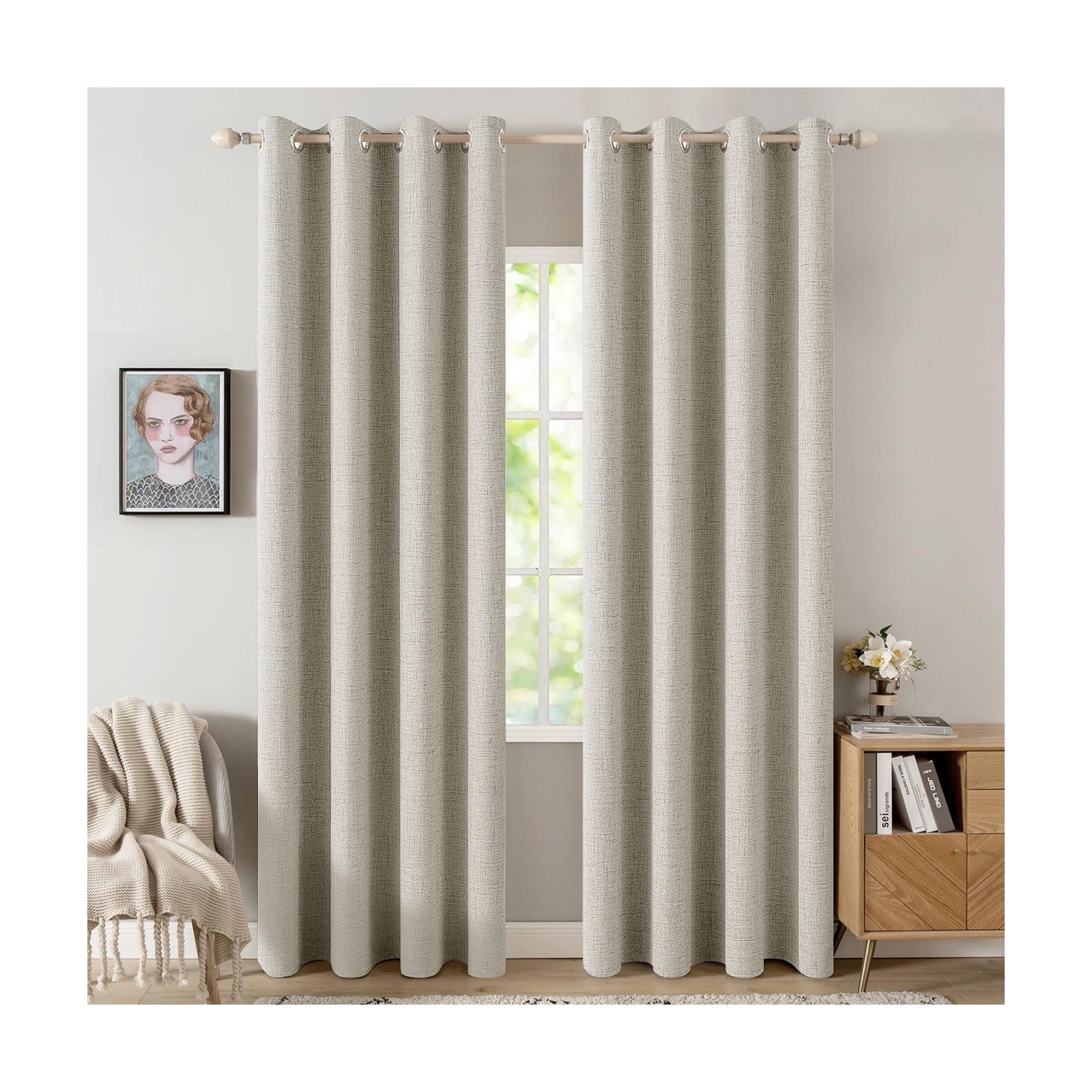 MIULEE 100% Blackout Linen Curtains for Bedroom 52x108 Inches Cobblestone