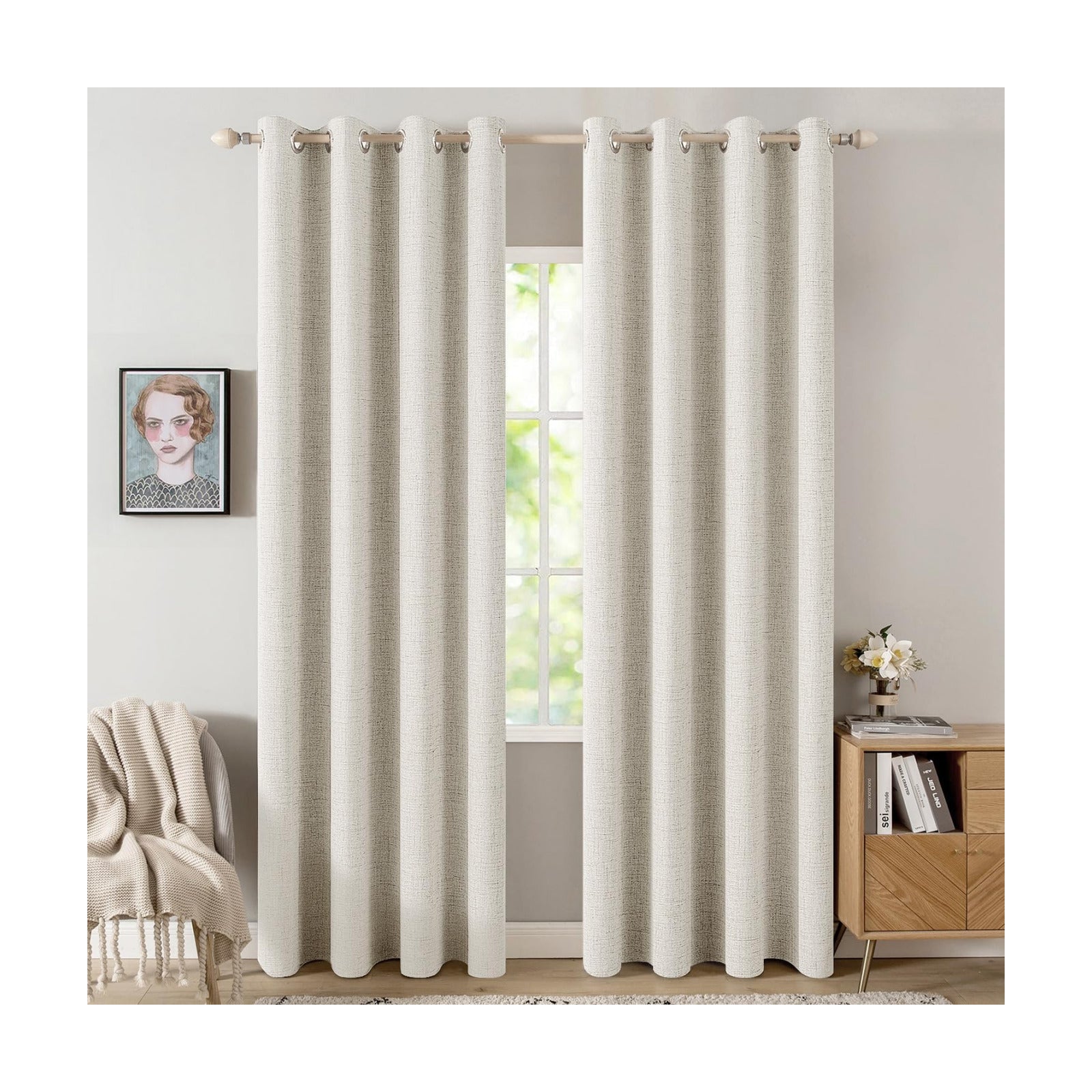 MIULEE 100% Blackout Linen Curtains for Bedroom 52x90 Inches Linen Beige