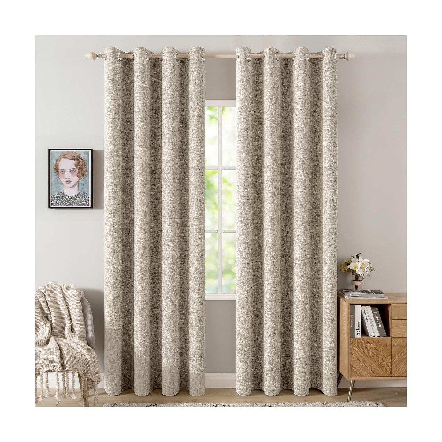 MIULEE 100% Blackout Linen Curtains for Bedroom 52x72 Inches Stone