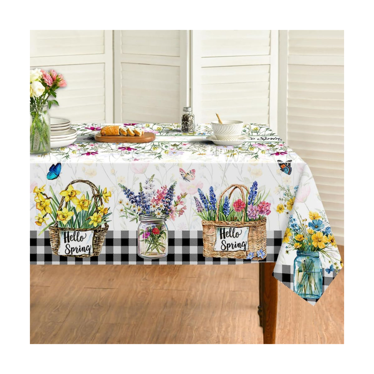 Quimoy Spring Summer Tablecloth 60x84 Inch, Rectangular Botany Tablecloth, Floral Table Cover for Spring Summer Party Picnic Kitchen Dinner Decor