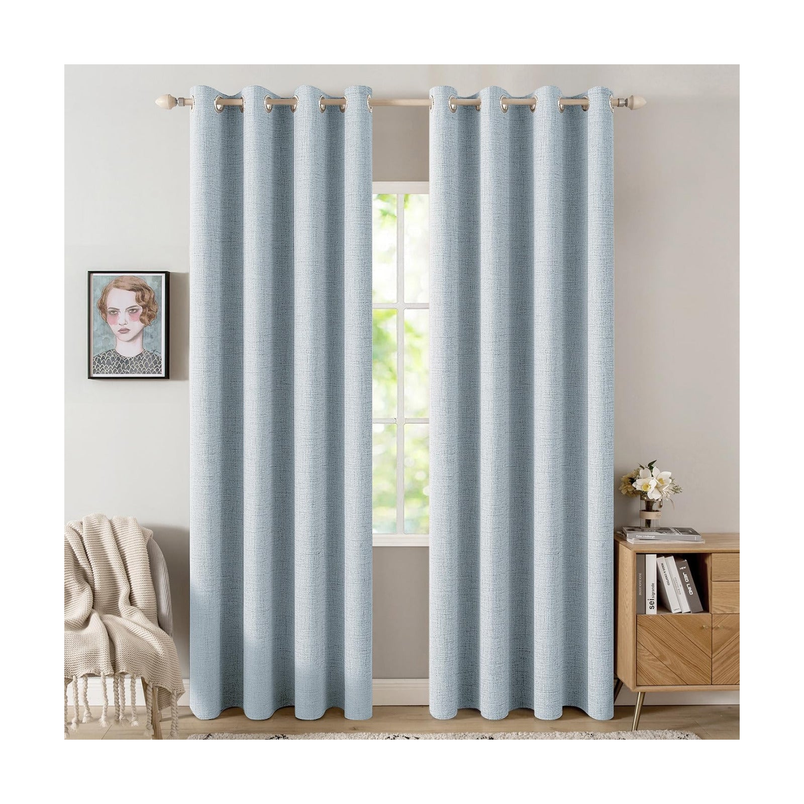 MIULEE 100% Blackout Linen Curtains for Bedroom 52x90 Inches Chambray Blue