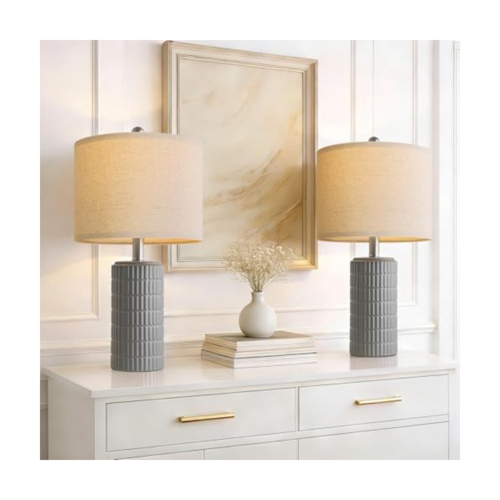 PoKat 20.75'' Ceramic Small Table Lamps for Bedroom, Modern Dark Gray Bedside Lamps Set of 2, Farmhouse Lamps for