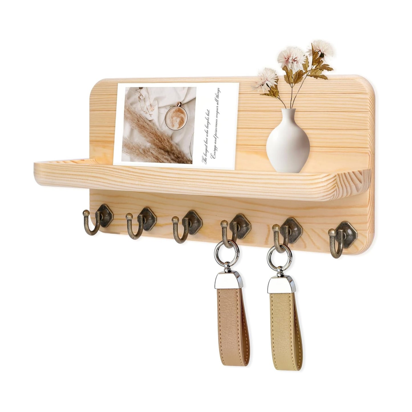 6 Hooks Wooden Hanging Key Rack / Wood Color