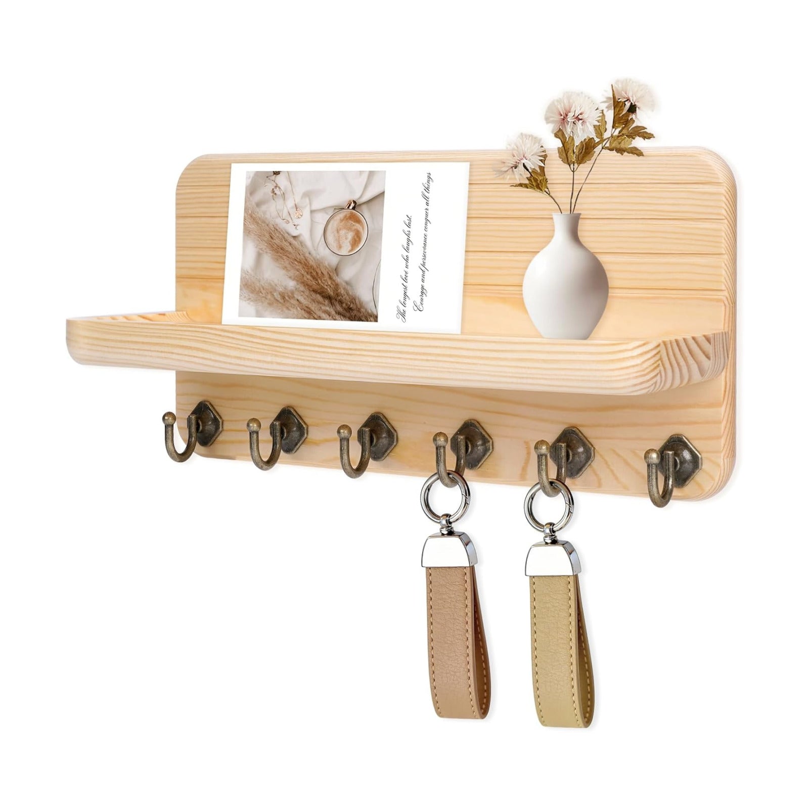 6 Hooks Wooden Hanging Key Rack / Wood Color