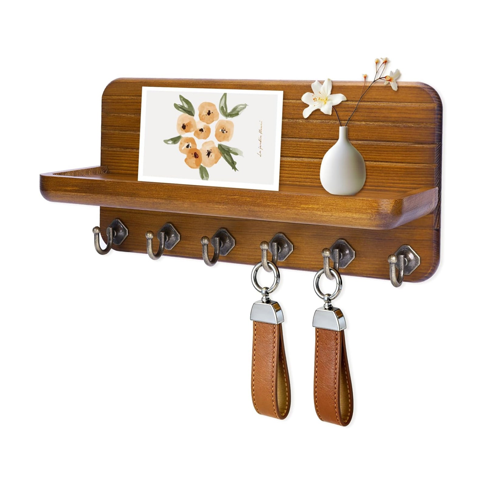 6 Hooks Wooden Hanging Key Rack / Yellow