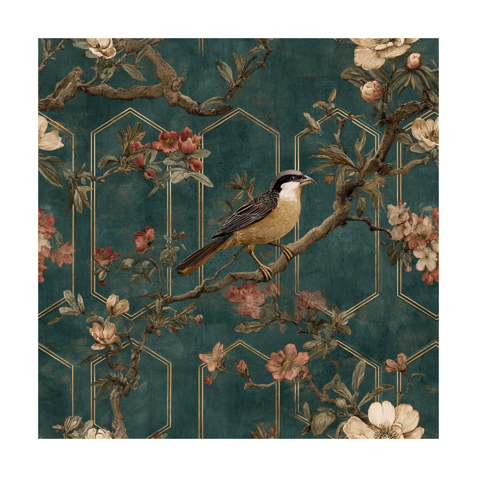 New Chinese Style Wallpaper Peel and Stick / Chinese002 / 17.7 x 118.1 / Teal