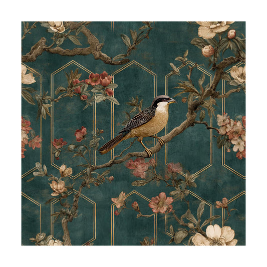 New Chinese Style Wallpaper Peel and Stick / Chinese002 / 17.7 x 118.1 / Teal
