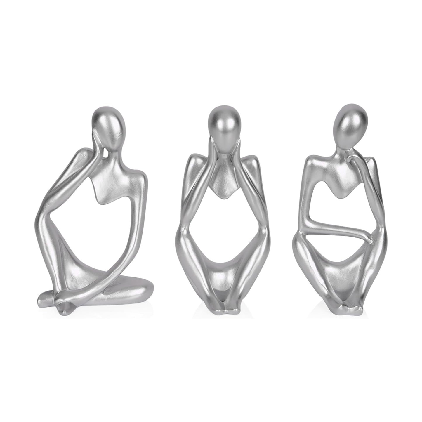 Sandstone Resin Thinker Style Abstract Sculpture Statue Collectible / Small Silver / Set of 3