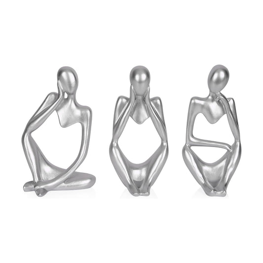 Sandstone Resin Thinker Style Abstract Sculpture Statue Collectible / Small Silver / Set of 3