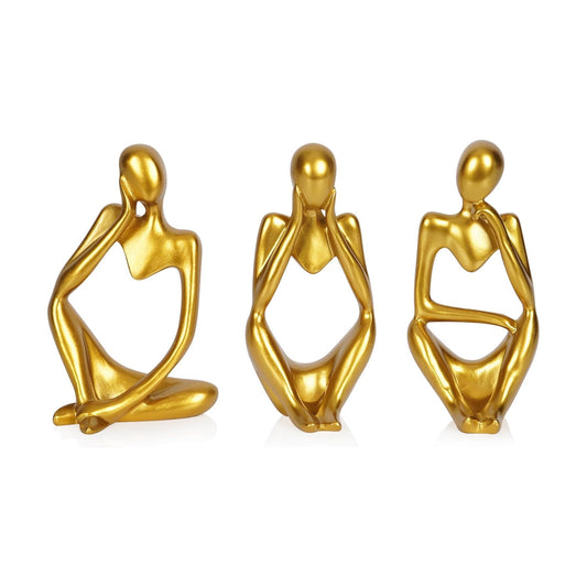 Sandstone Resin Thinker Style Abstract Sculpture Statue Collectible / Small Gold / Set of 3