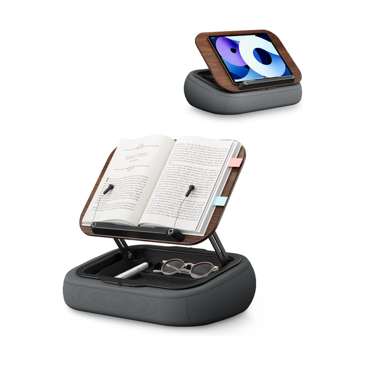 Lap Beanbag Book Stand with Storage, Adjustable Reading Pillow for Bed & Desk, Multi-Angle Book Stand Pillow Holder