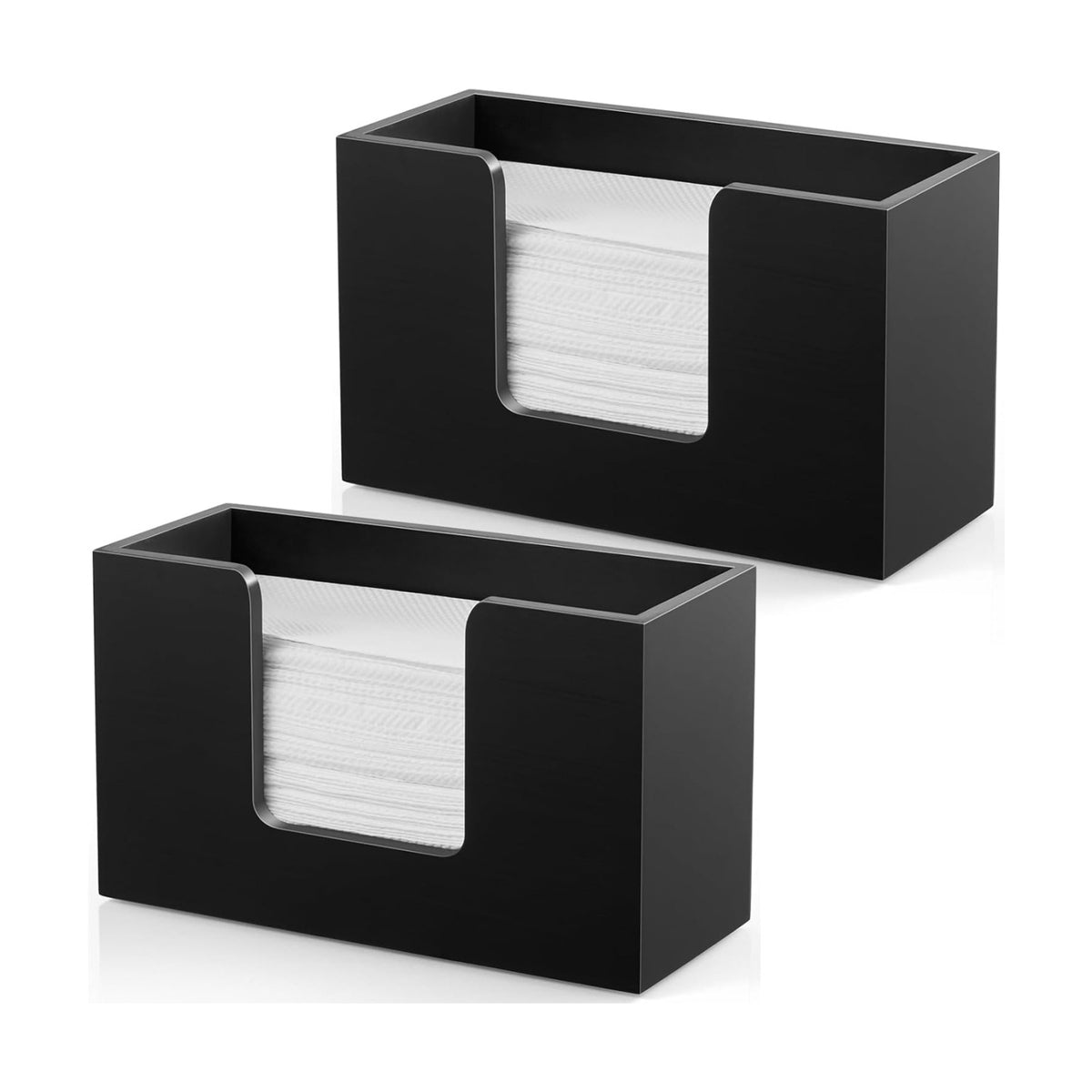 2-Pack Paper Towel Dispenser Countertop, Wooden Bathroom Paper Towel Holder, Black Napkin Holder for Kitchen