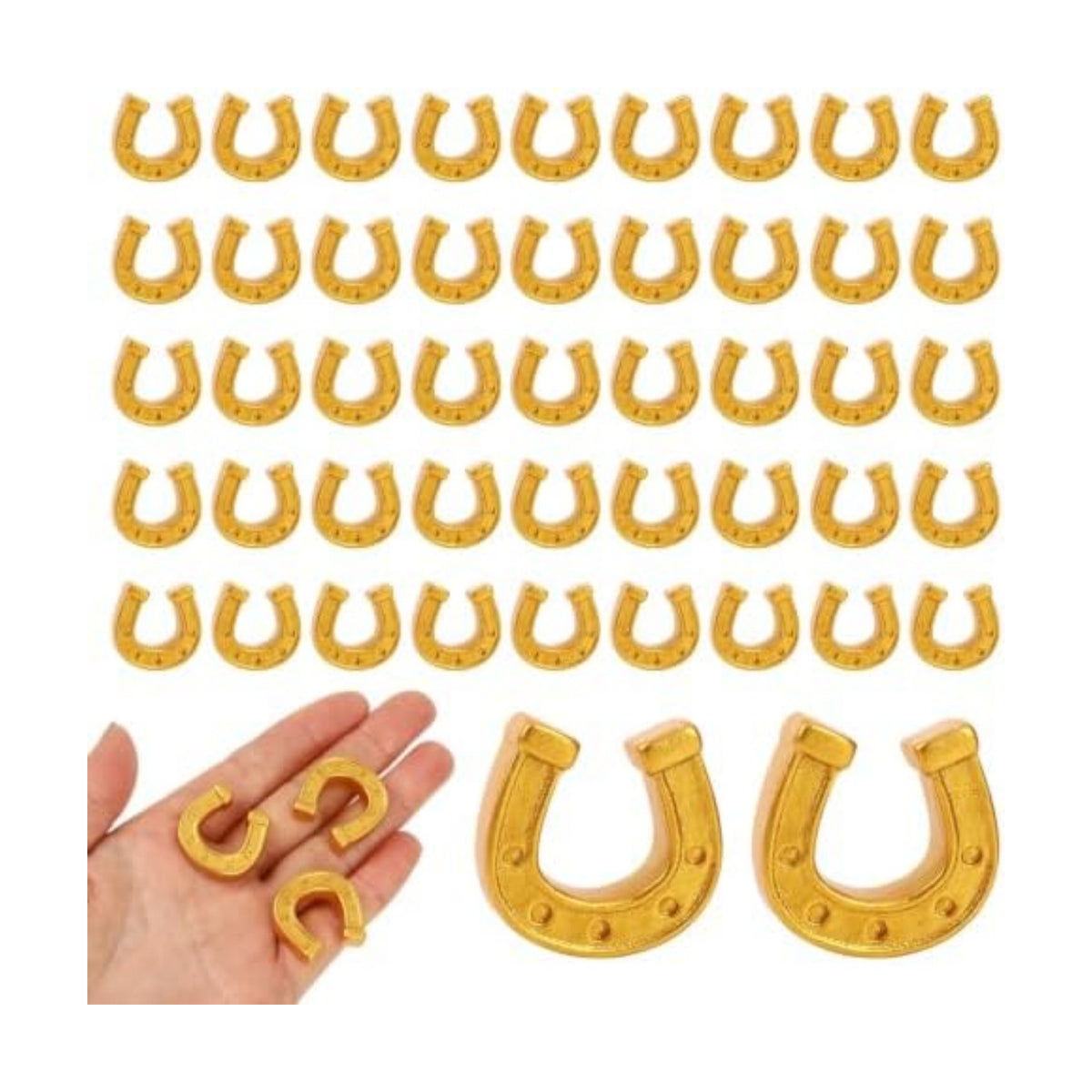 JUNEBRUSHS 50 Pcs Gold Mini Resin Horseshoe Ornamentsfor Party, DIY Crafts