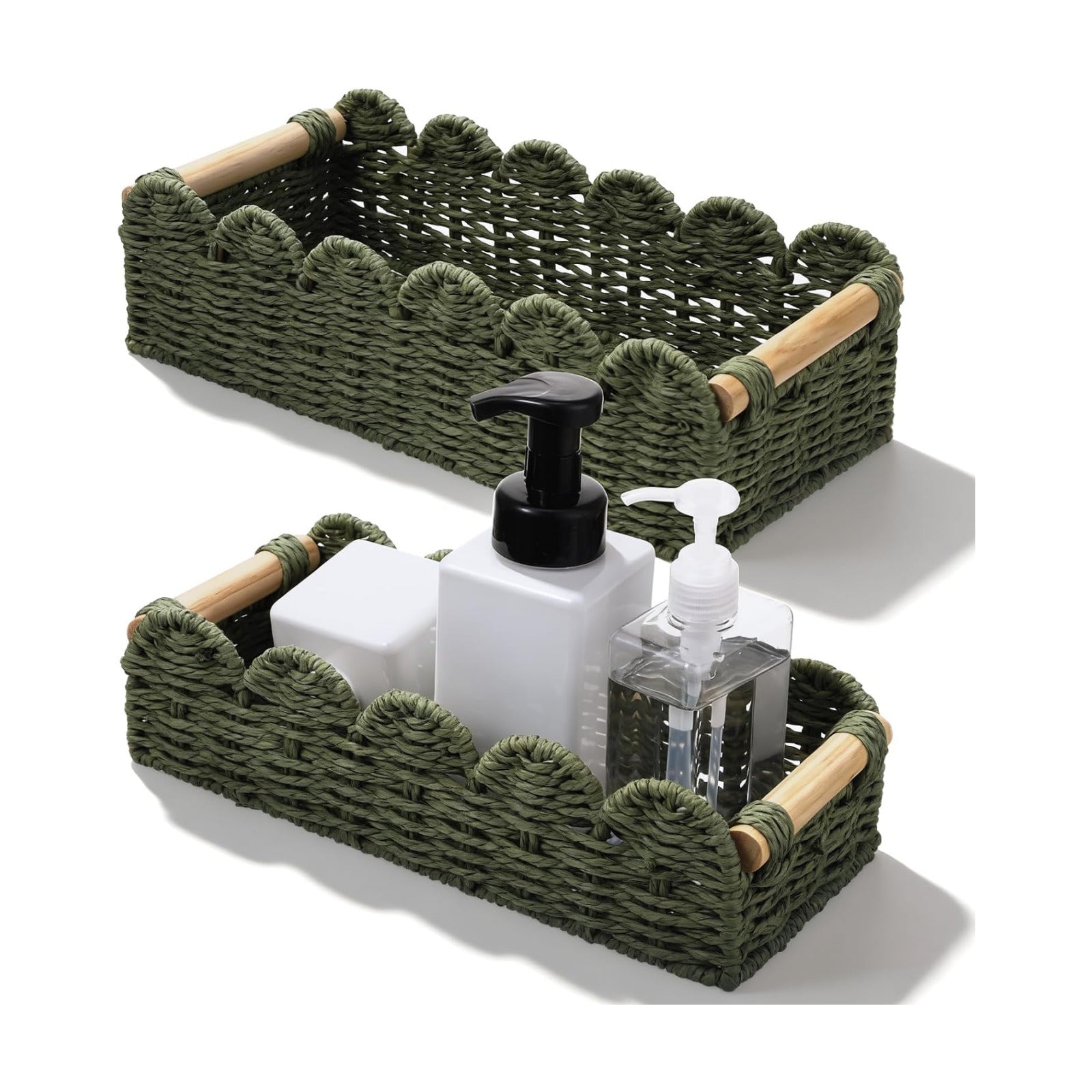 Wicker Baskets / 2 Sizes Toilet Paper Storage Basket Scalloped Basket / Set of 2