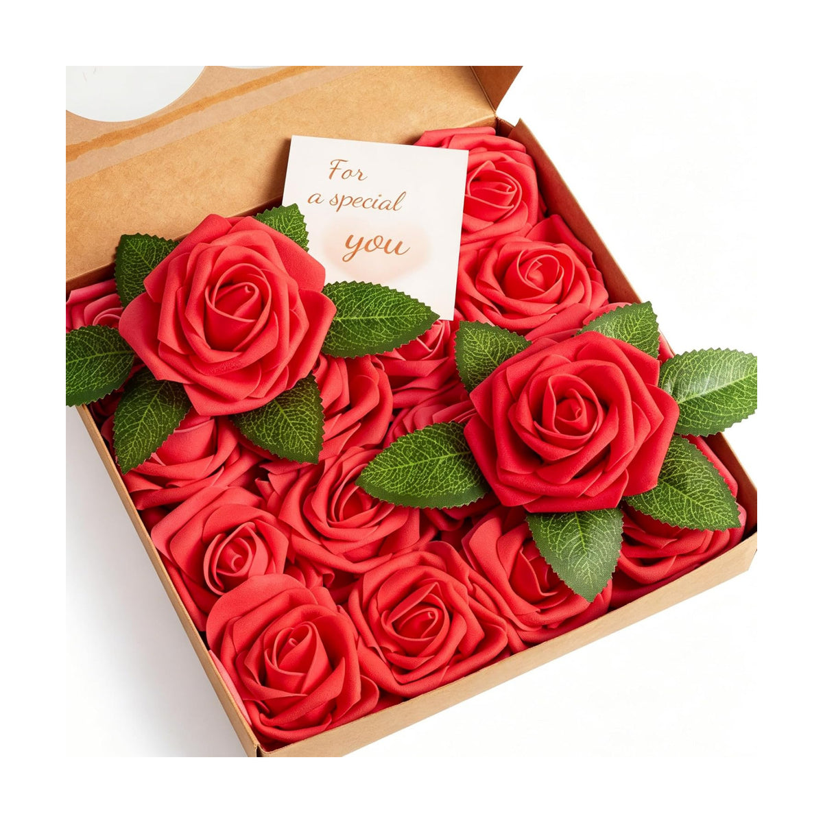 16 Pcs Artificial Flowers, Red Fake Roses with Stems