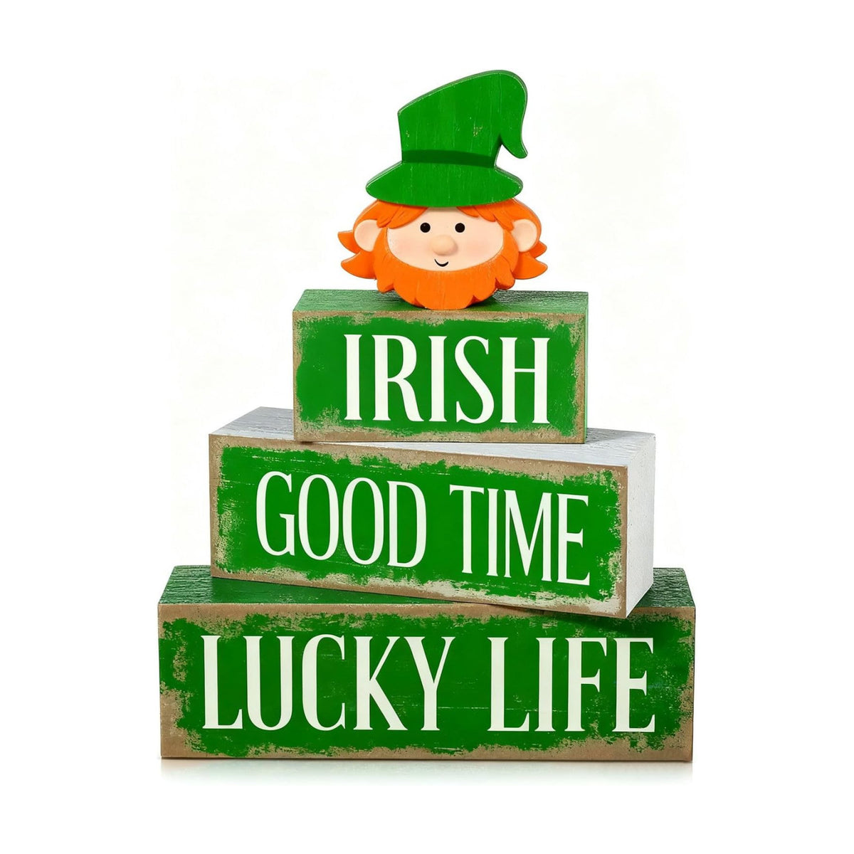 St. Patrick’s Day Decorations - St Patrick Day Irish Good Time Tiered Tray Decor Set - Wooden Leprechaun Tabletop Decoration - Rustic Farmhouse Holiday Home Decor for Indoor Shelf Mantel Coffee Table Gift