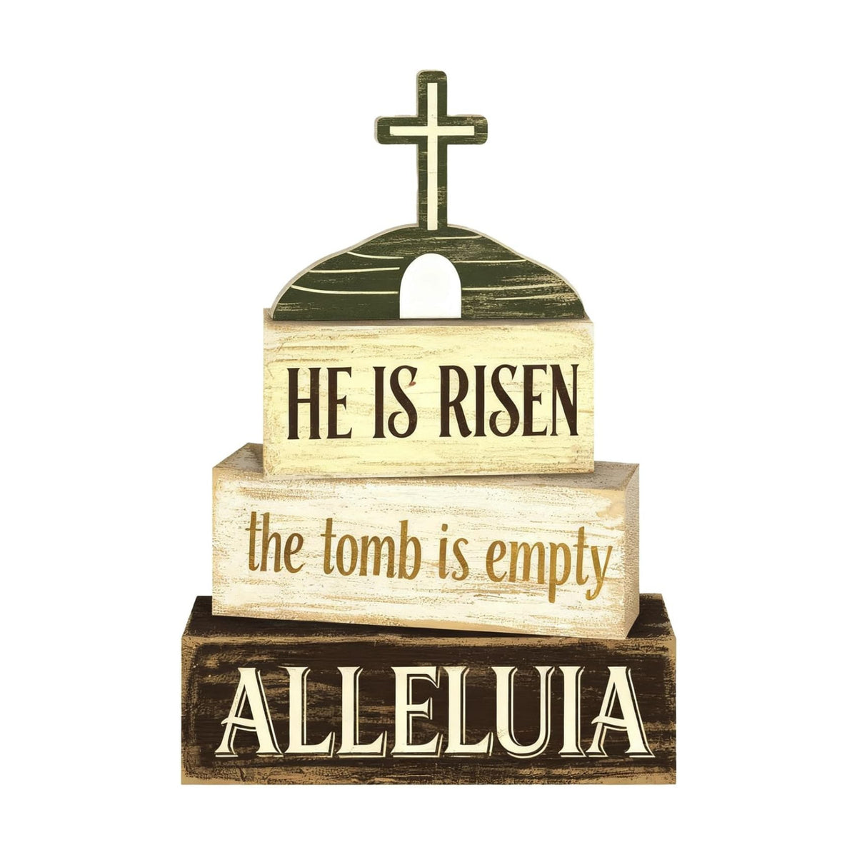 Easter Decorations - He Is Risen Tomb Cross Tiered Tray Decor - Religious Easter Wooden Tabletop Sign - Faith Farmhouse Easter Home Decor Indoor - Spring Home Decor for Living Room, Kitchen Counter, Seasonal Farmhouse Display