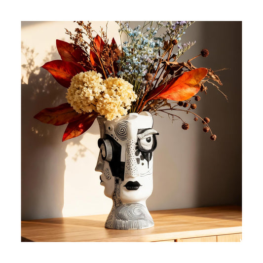 Boho Flower Vase / White and Black