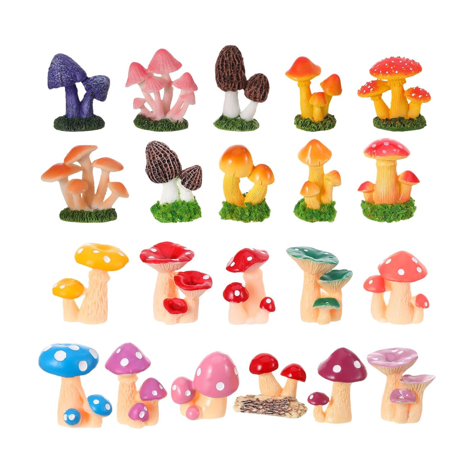1.3 to Mini Mushrooms Tiny Resin Mushrooms Figures Miniature Little Small / 2 Inch / Set of 21