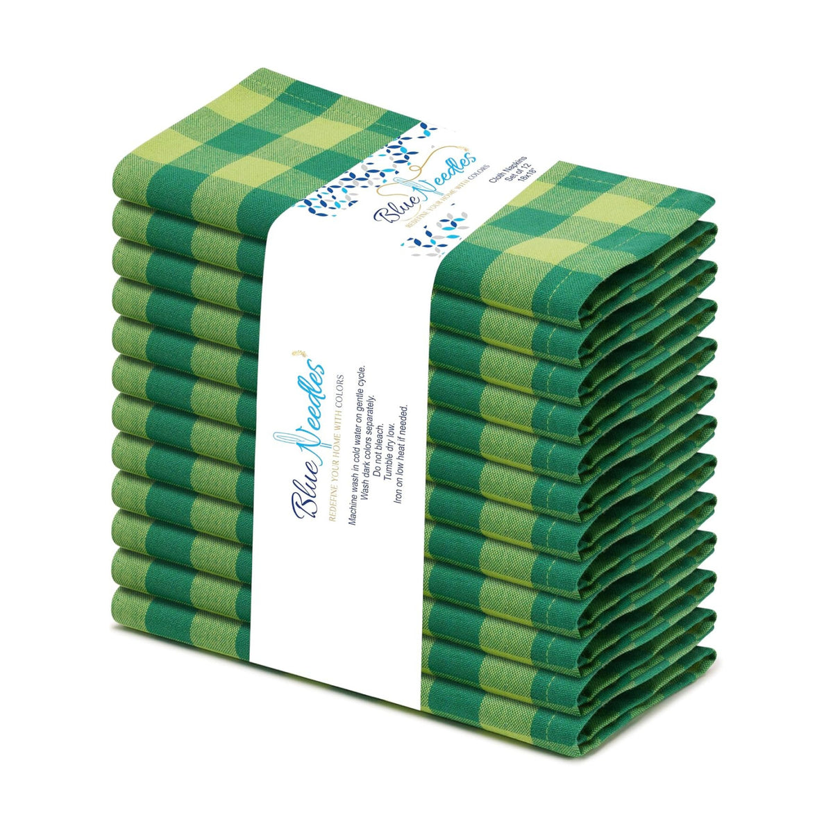 Blue Needles Gingham Buffalo Plaid Cloth Napkins Cotton Set of 12-18"x18"