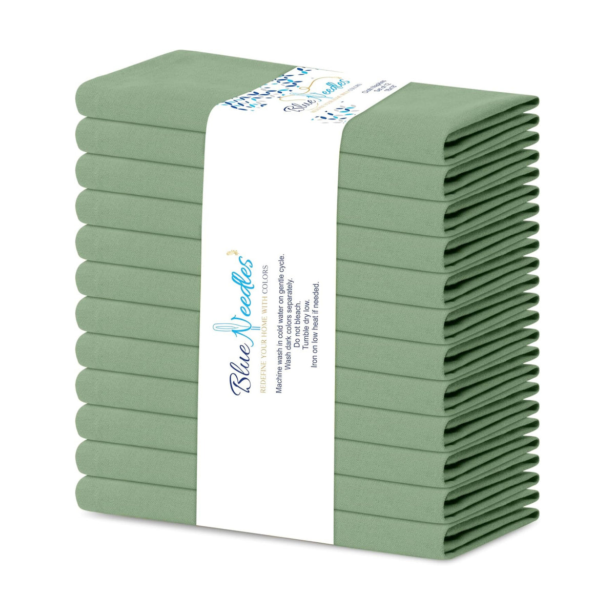 Blue Needles Solid Cloth Napkins Set of 12 Sage Green 100% Cotton Dinner Napkins 18x18 inches - Soft, Reusable