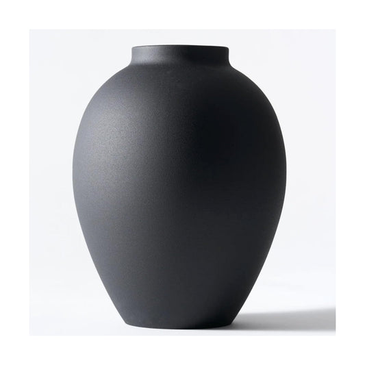 Black Vase / Large Round Iron Vase / Black Ovoid