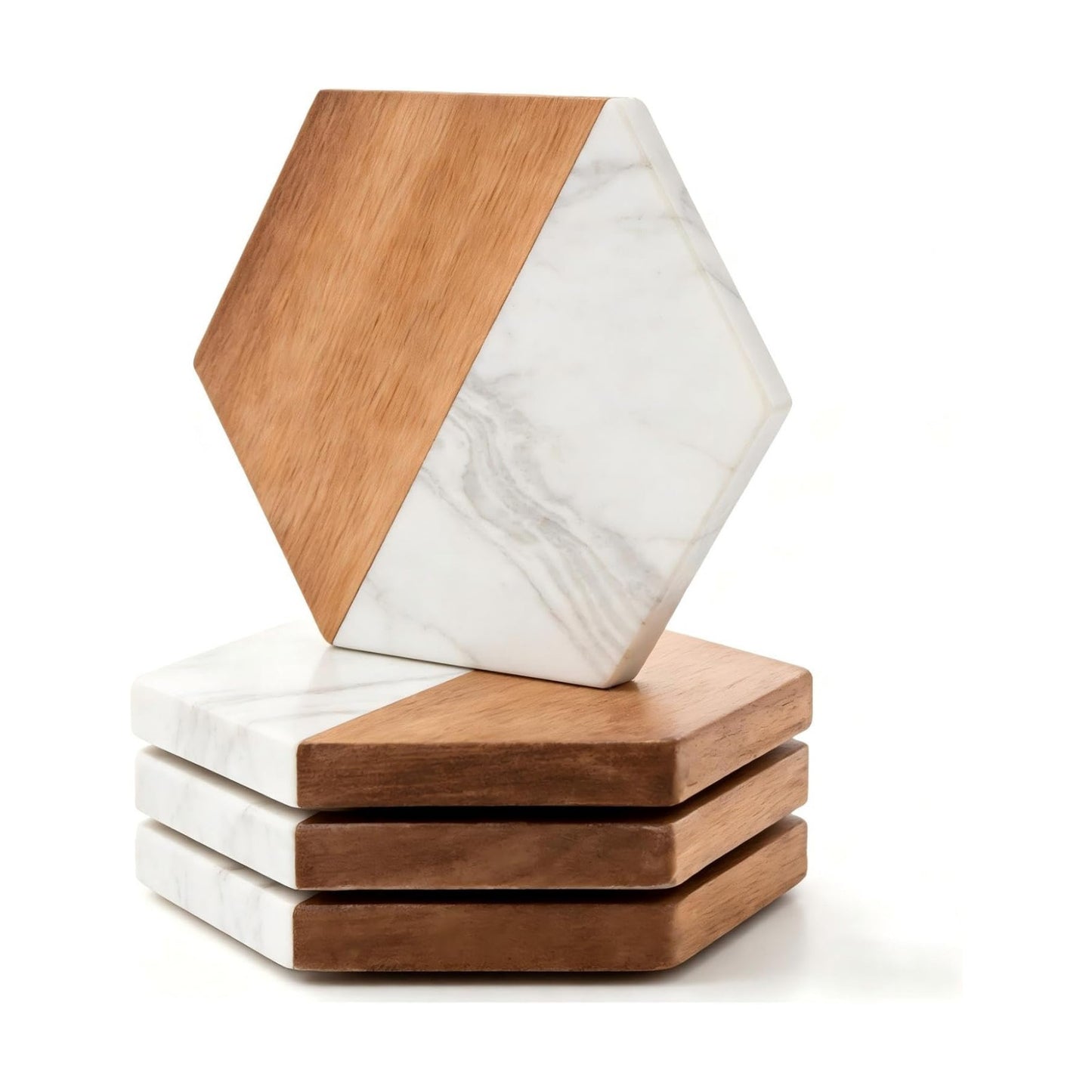 Marble Wood Coasters / White / Set of 4