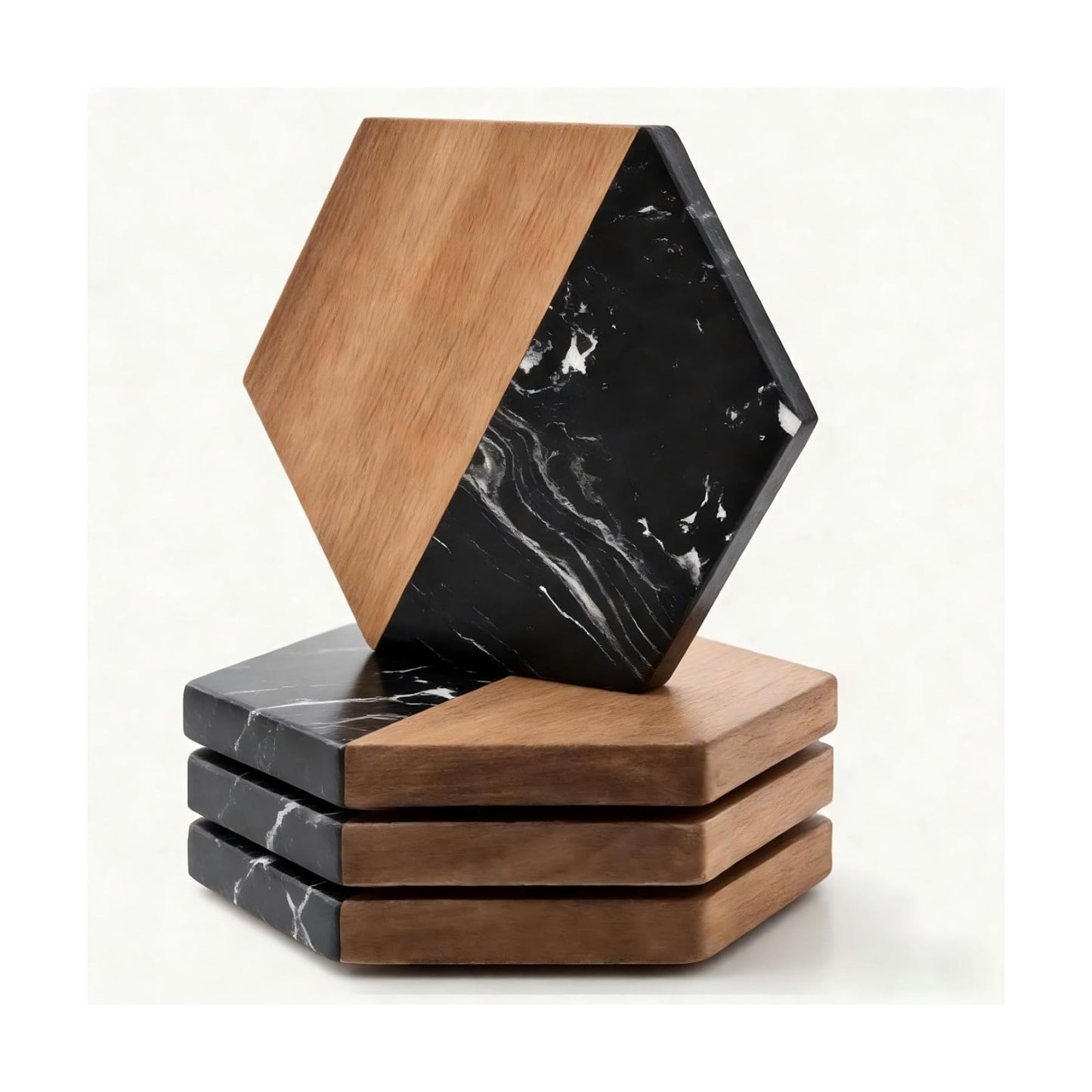 Marble Wood Coasters / Black / Set of 4