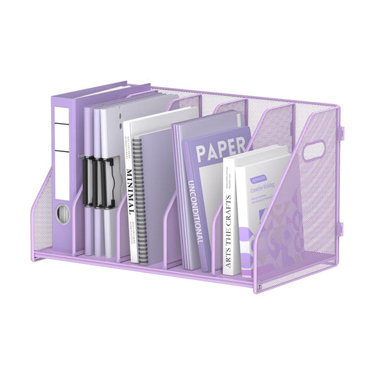 Binder Organizer, Magazine File Holder with 5 Vertical Rack, Purple | Metal Desk File Organizer & Binder Holders